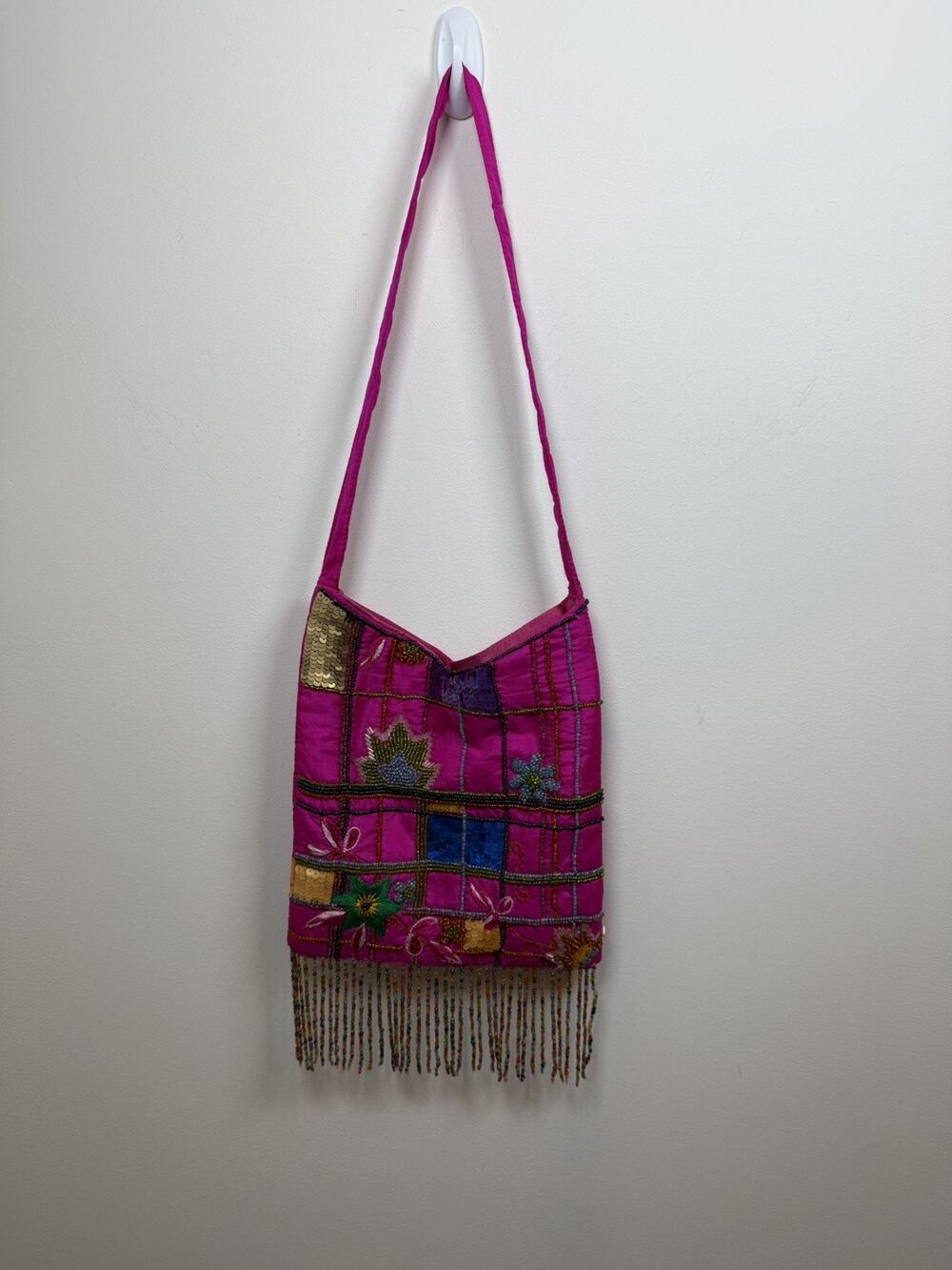 Milson & Louis Purse India Pink Beaded Embroidered Silk Shoulder Bag Floral